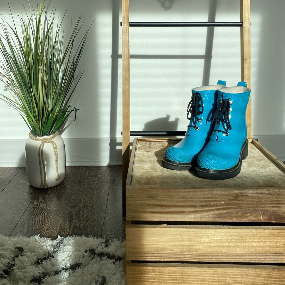 Neon blue rain boots size 8.5